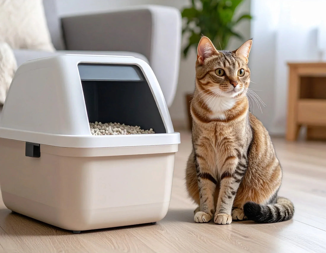 Kat met blik op kattenbak, onderwerp blaasproblemen bij katten – Kattenhoek