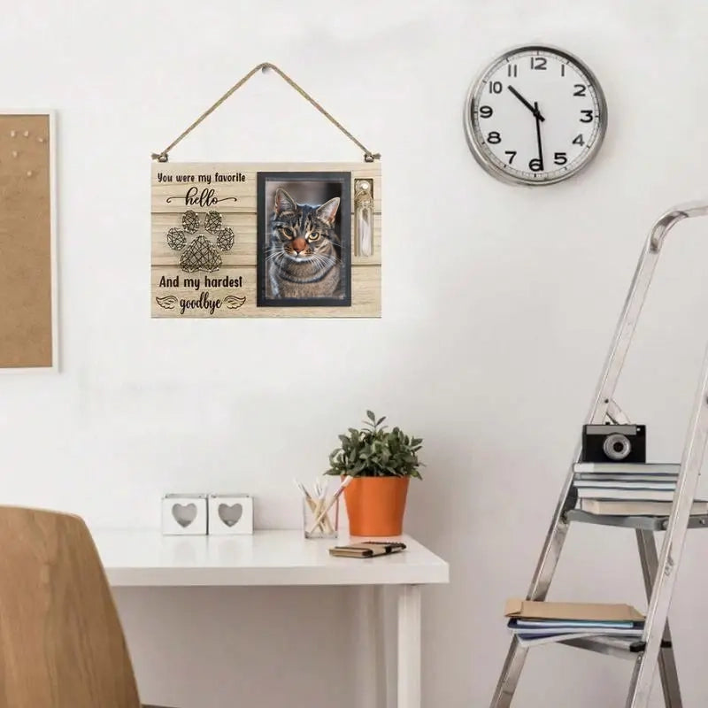 Katten aandenken houten fotoframe met urnflesje voor as of haar – Kattenhoek