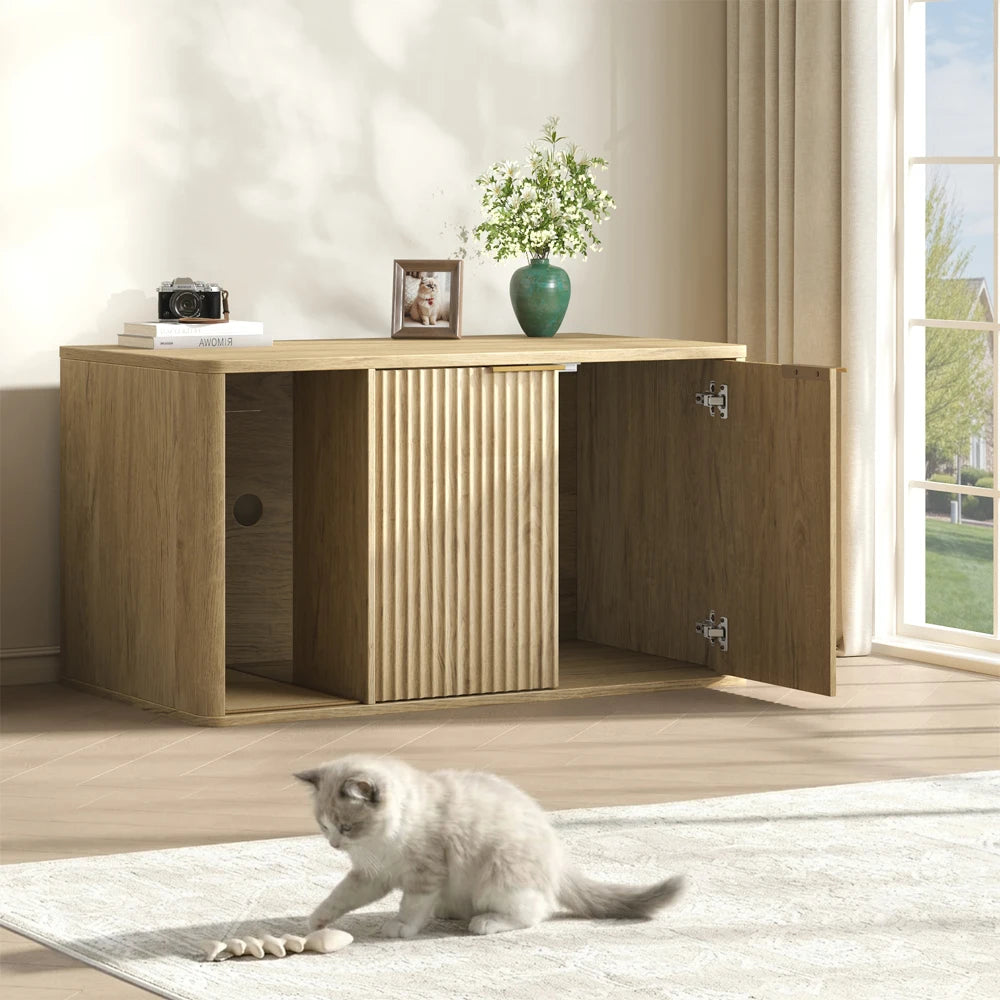 Boho kattenbakmeubel met afmetingen voor woonkamer, hal en slaapkamer | Kattenhoek