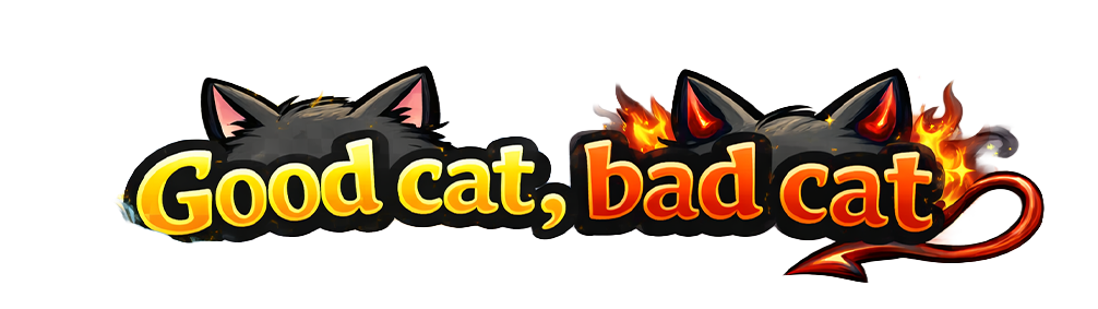 Good cat, bad cat logo van Kattenhoek gepersonaliseerde unieke kledingstukken dark sarcastische humor