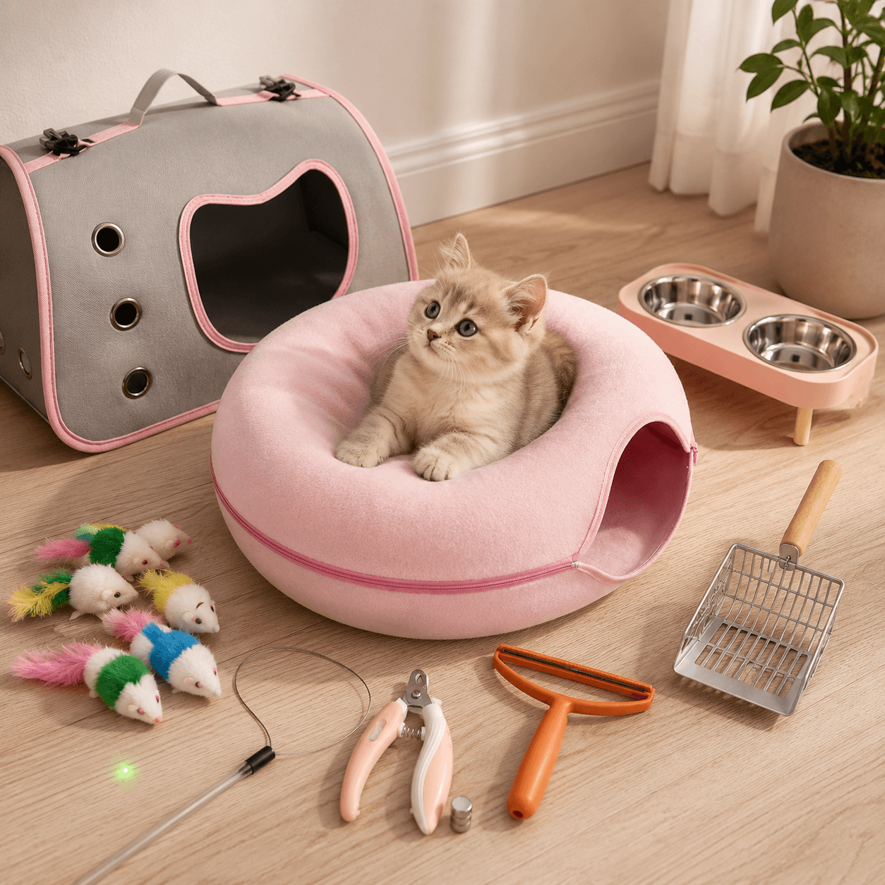 Roze kitten starterspakket met 8 benodigdheden van Kattenhoek