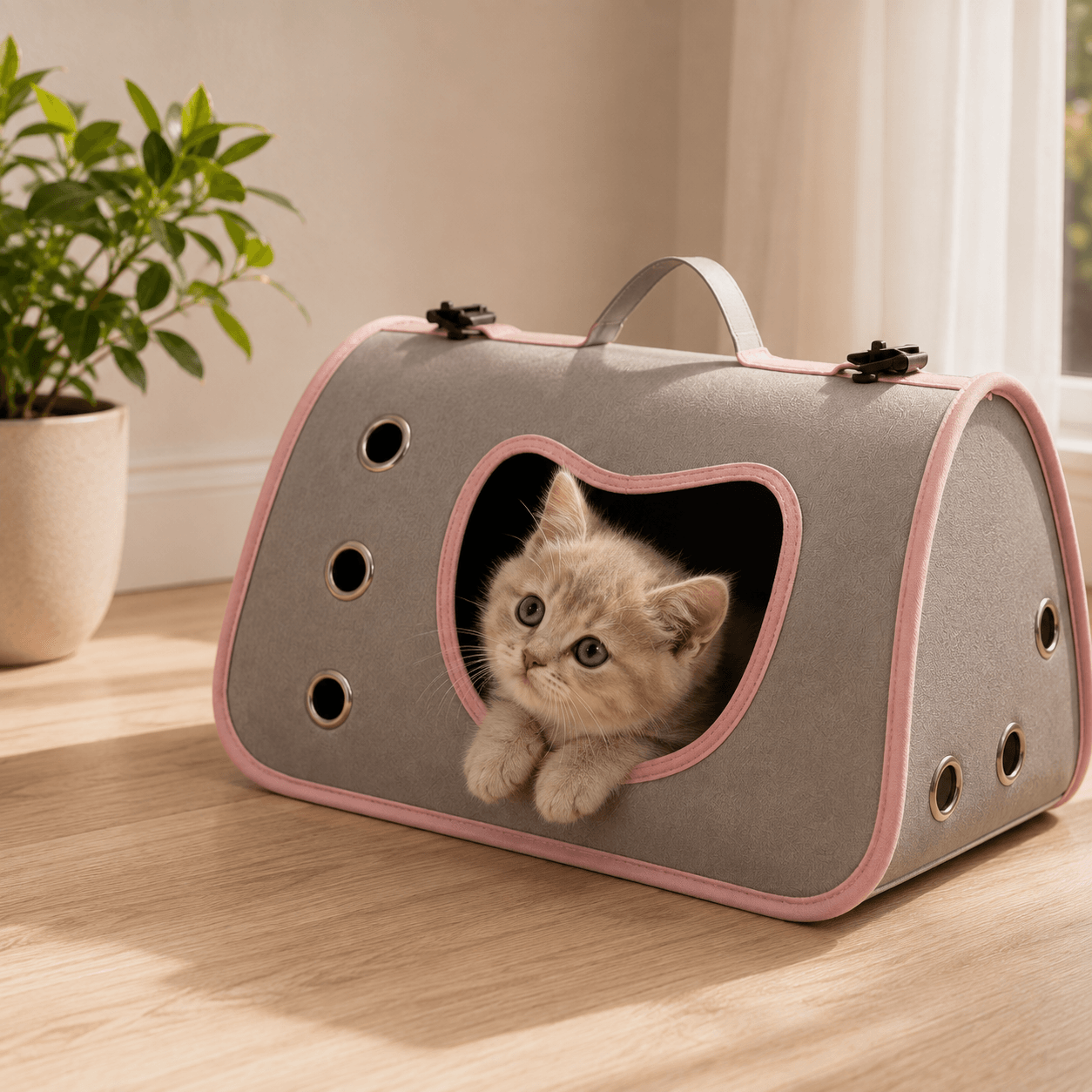 Roze kitten carrier uit het Kattenhoek kitten starterspakket