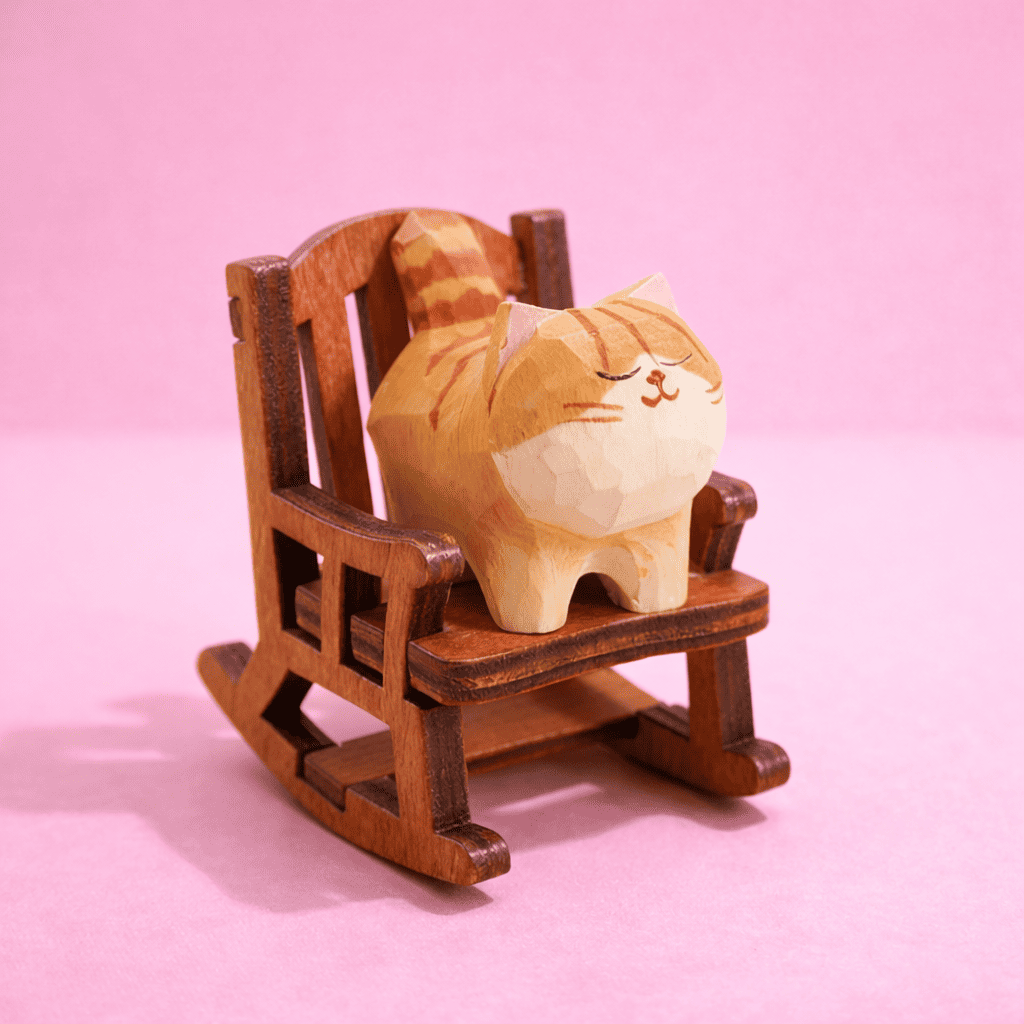 handgesneden houten kattenfiguurtje mini decoratiebeeldje kat kattenhoek