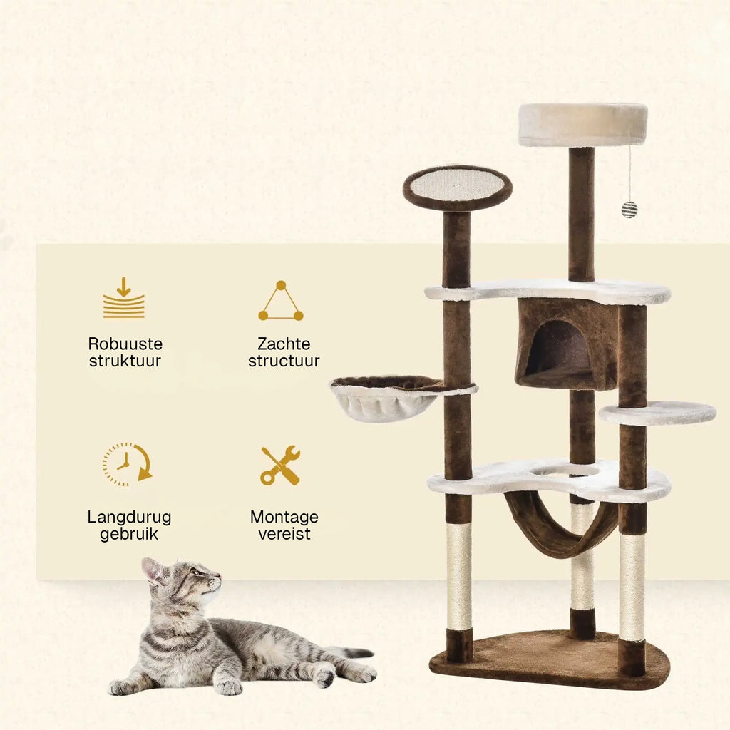 Kattenhoek premium krabpaal – hoge krabtoren met ligplateaus en hangmat