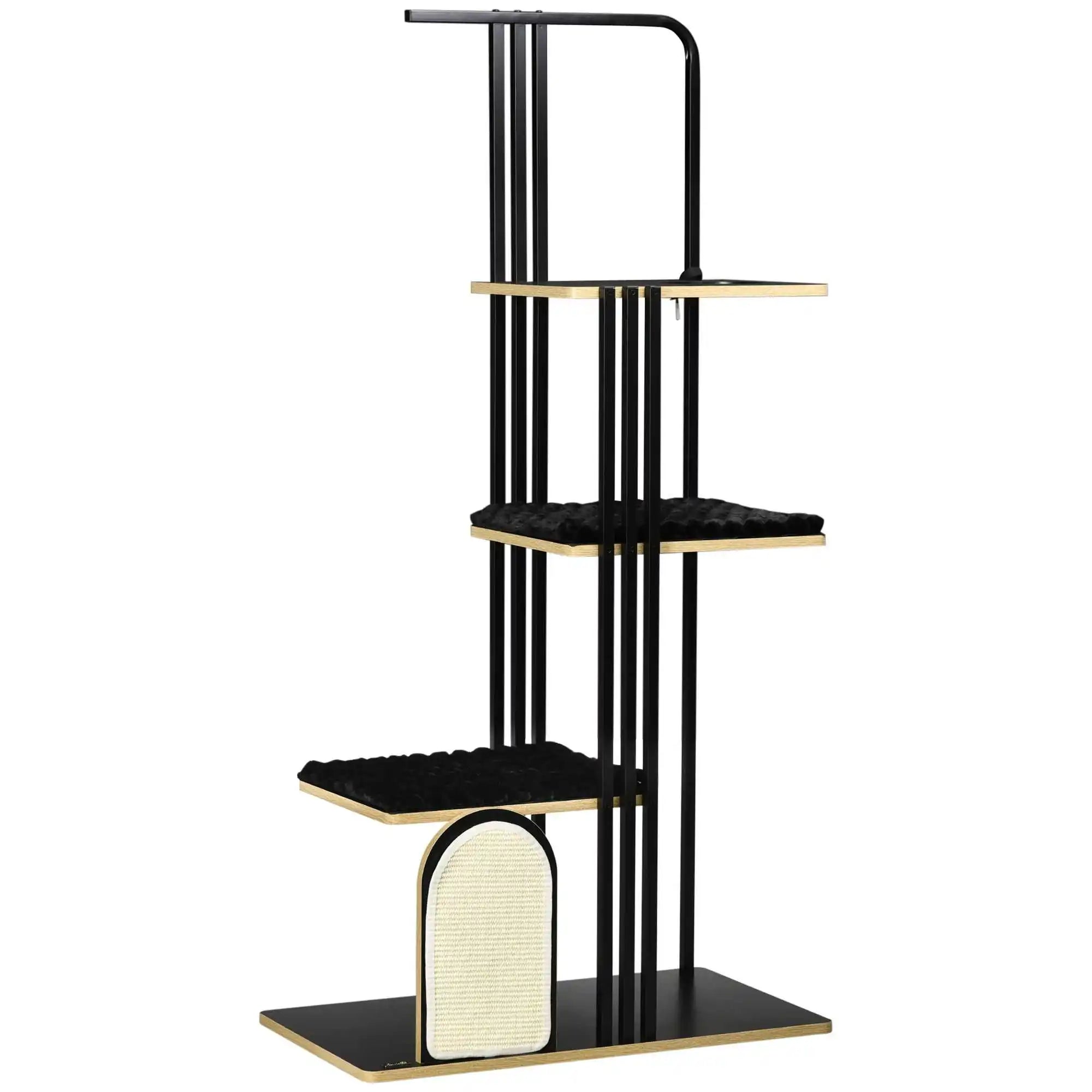 Modern zwart stalen kattenmeubel met 3 platforms – Kattenhoek