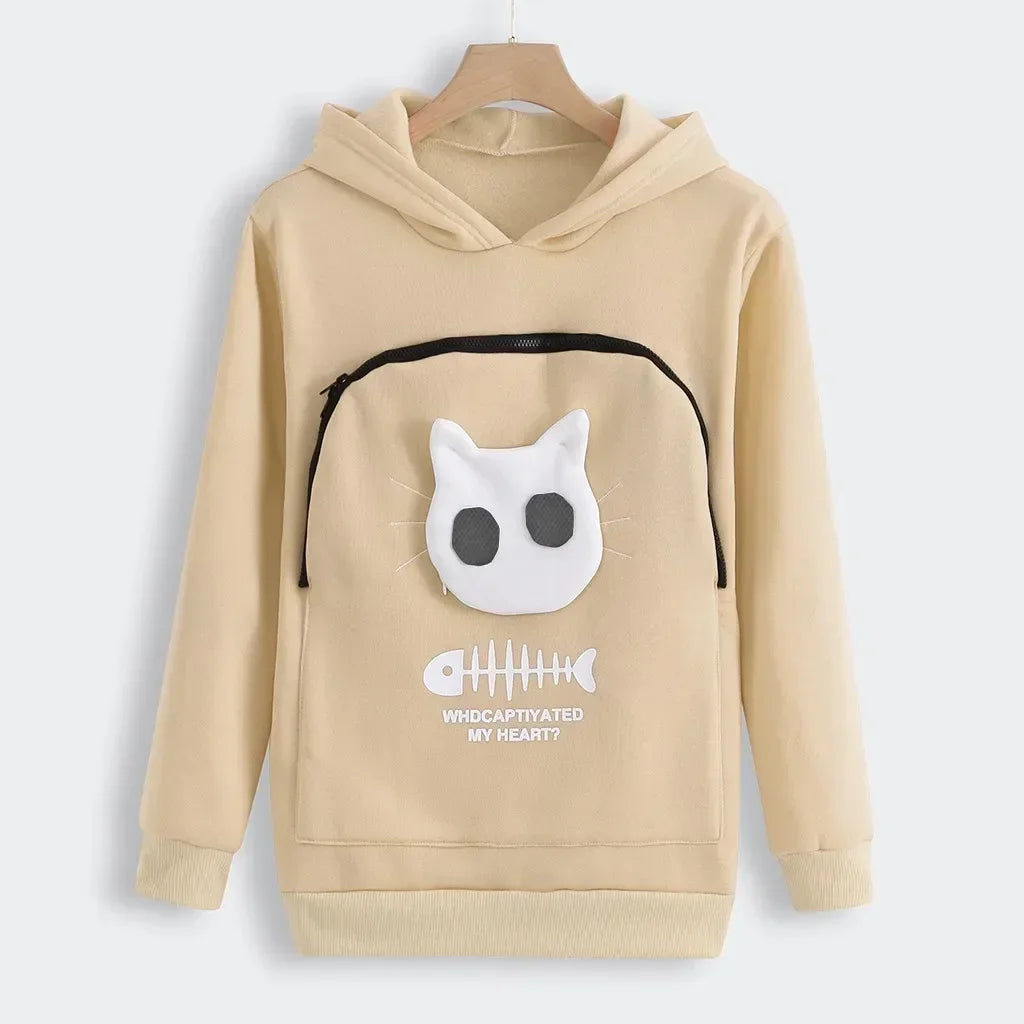 Cat Lovers Hoodie in roze, zwart en beige – Kattenhoek