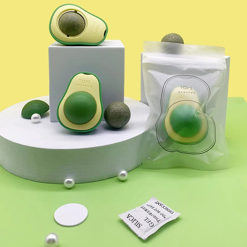 Avocado vormige catnip bal met kattenkruid in aantrekkelijke groene houder