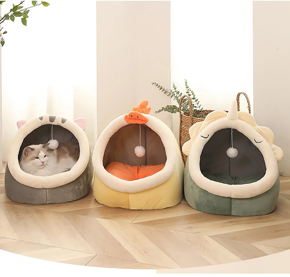 Kattenmand met uitneembaar kussen en speelse pompon - Kattenhoek