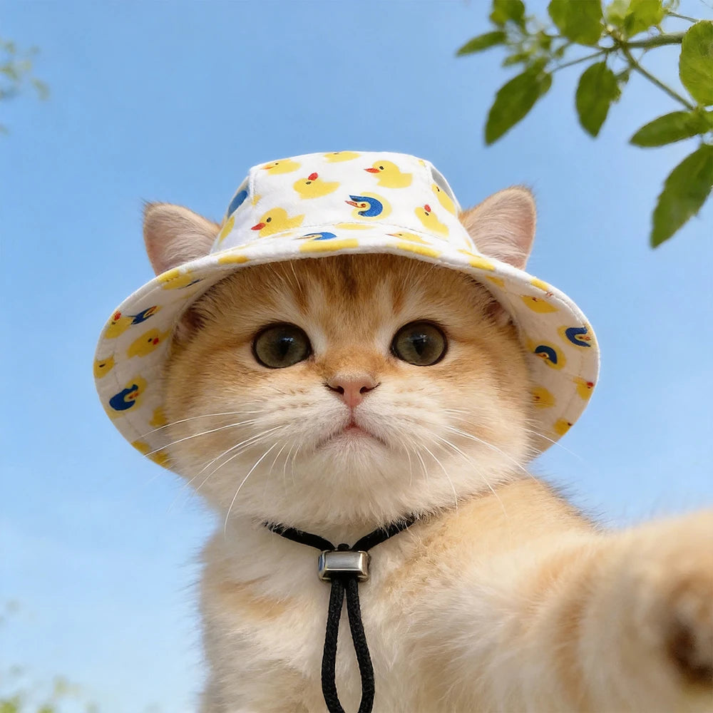 Verstelbare vissershoed voor katten en kleine honden met UV-bescherming