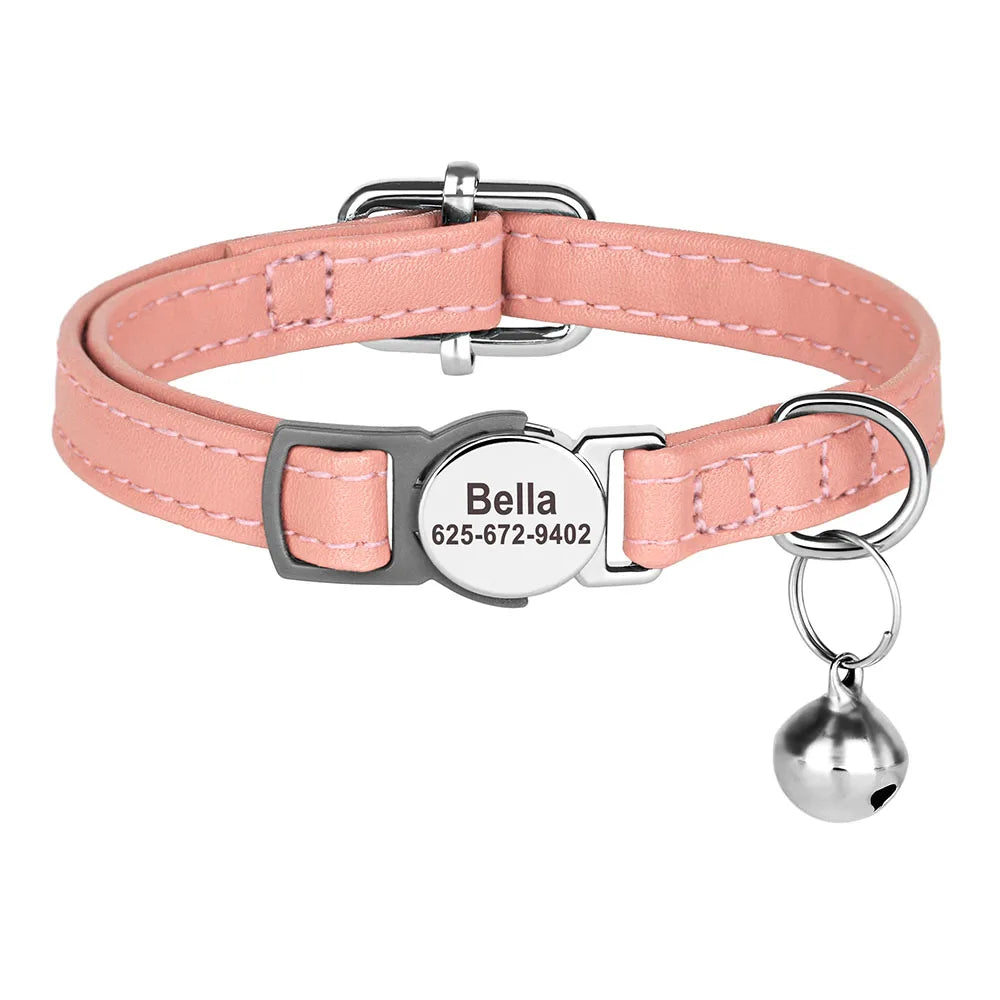 Gepersonaliseerde kattenhalsband van PU-leer met bel en gegraveerd naamplaatje – Kattenhoek

Aangepaste kattenhalsband in rood, bruin, roze, groen en zwart met ID-tag – Kattenhoek