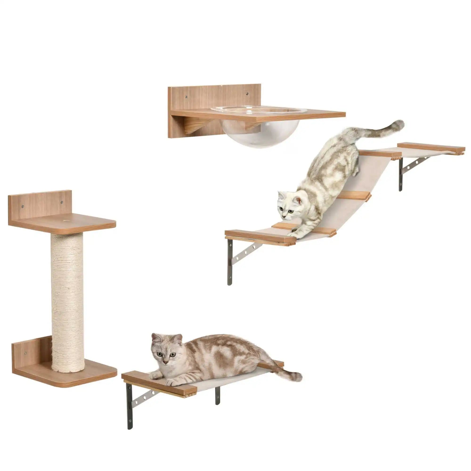 Moderne kattenklimmuur met hangmatten en krabpaal voor actieve katten – Kattenhoek

