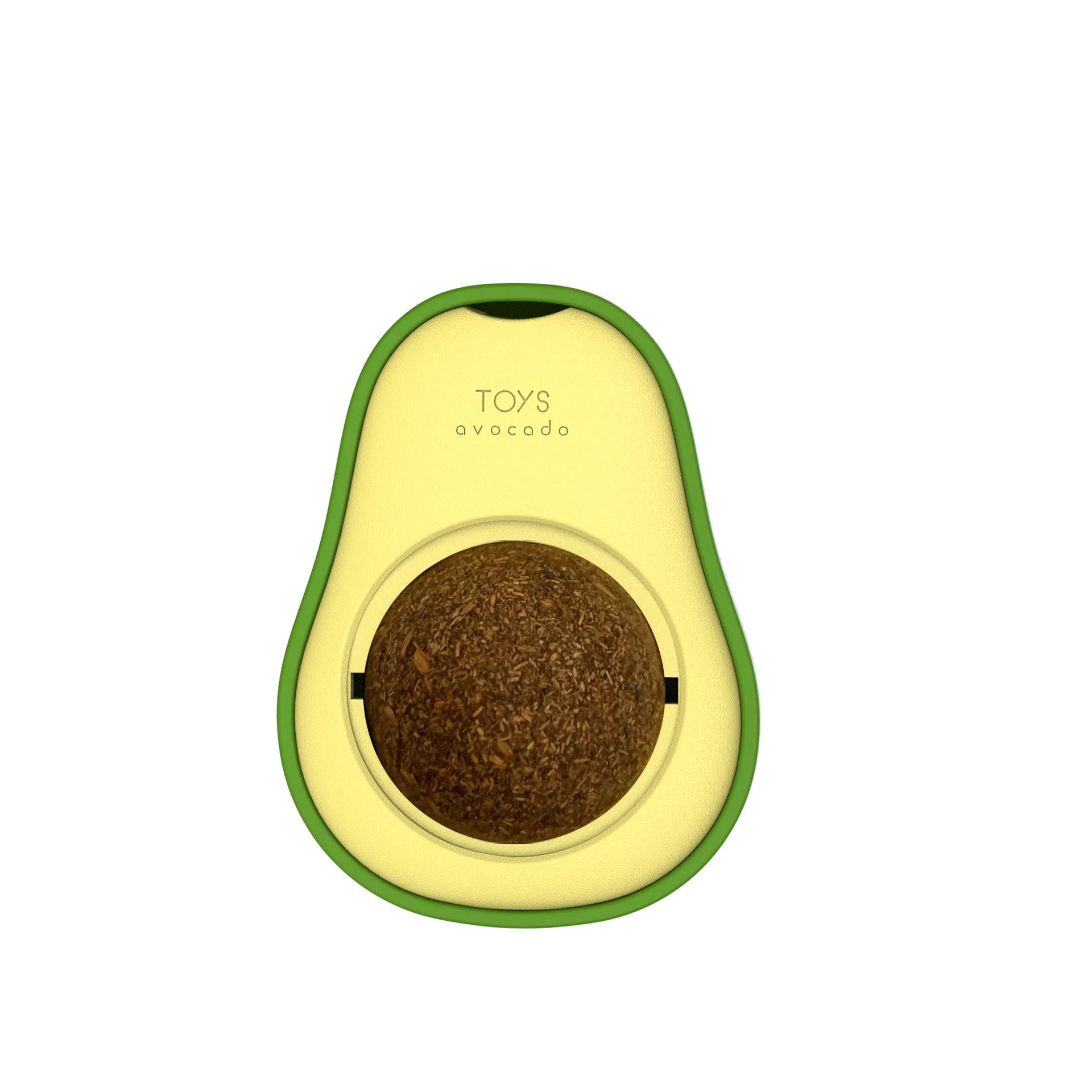 Close-up van avocadovormig kattenkruidspeeltje op witte achtergrond

