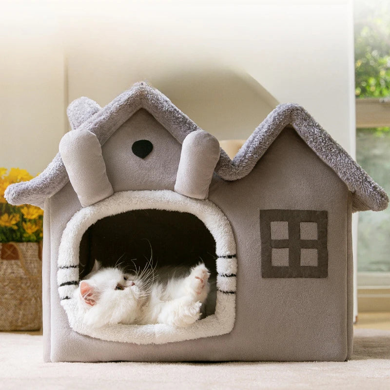 Afneembare mat WHISKK™ Fluffy Kattenhuisje – machinewasbaar en warm