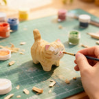 mini houten kat ornament handgemaakt kattenbeeldje interieur decoratie