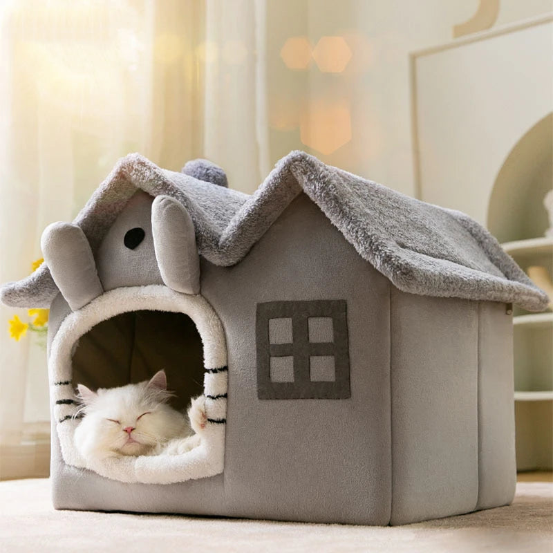 WHISKK™ Fluffy Kattenhuisje grijs – opvouwbaar luxe dierenhuis voor katten en kleine honden