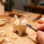 handgesneden kattenfiguurtje hout kleine kat decoratie bureau kattenhoek