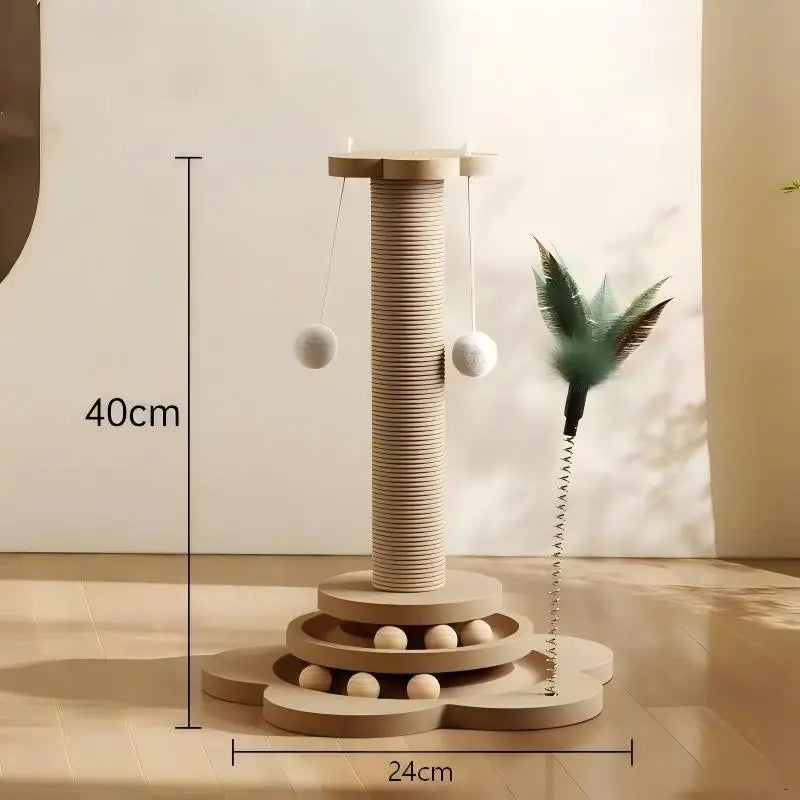 Compacte houten kattenkrabpaal met geïntegreerde speelballen en sisal krabplank voor kittens en volwassen katten. Solden online voor Katten