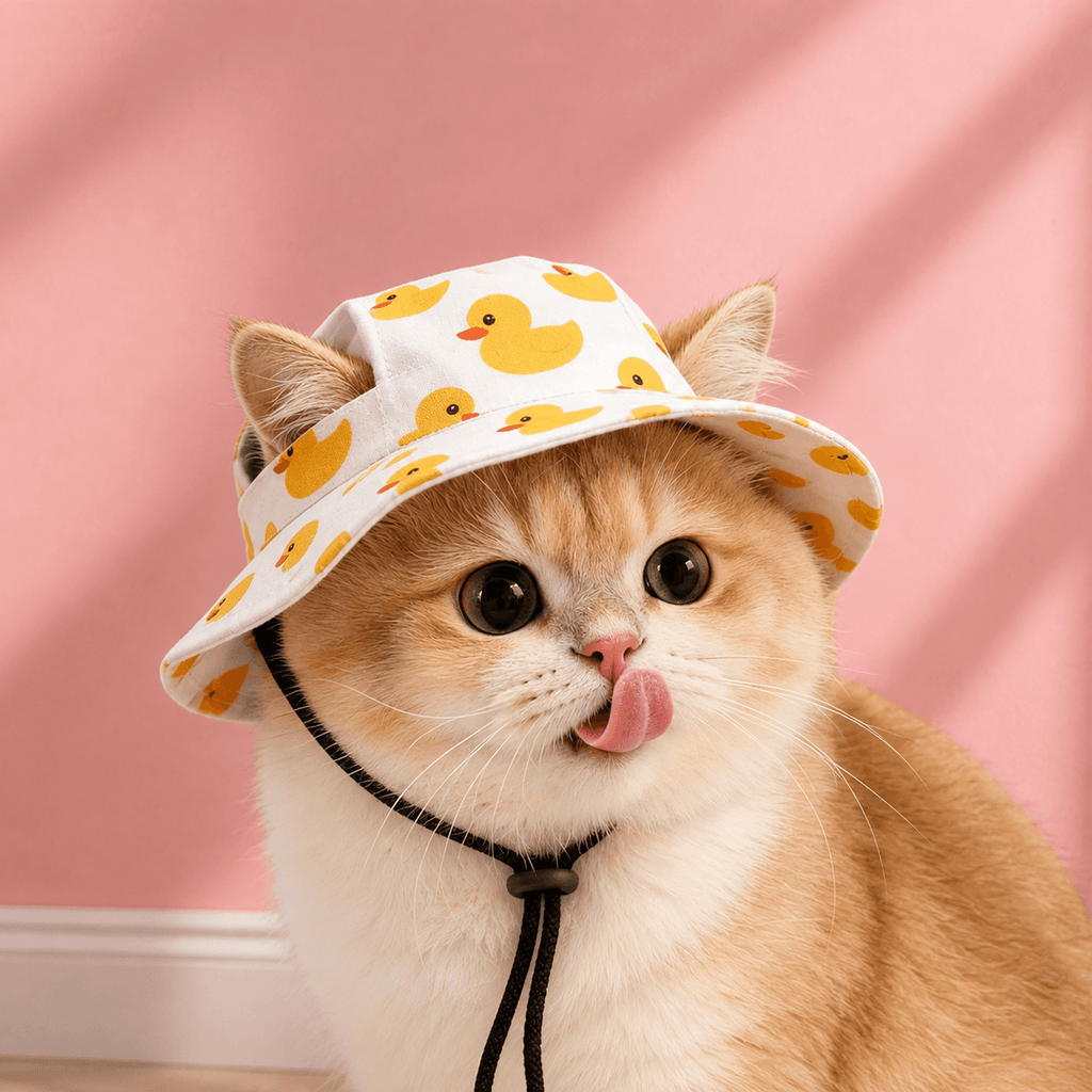 Kattenhoek zomerhoed voor kat met verstelbaar koord in vrolijke print
