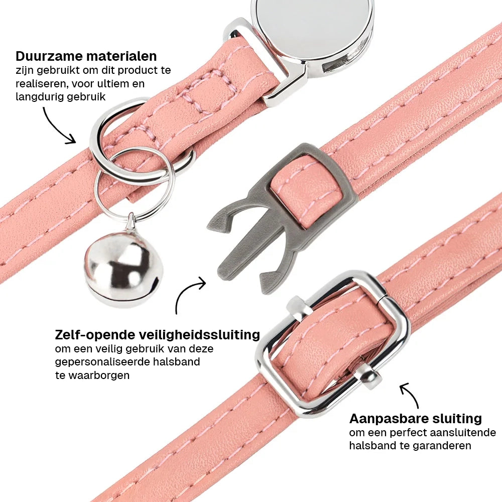 Veilige en stijlvolle PU-leer kattenhalsband met personalisatie-optie – Kattenhoek